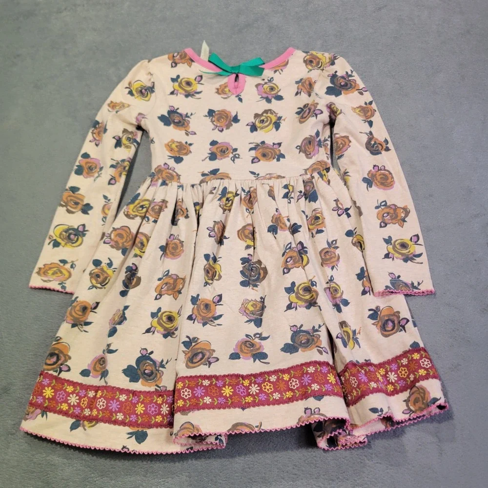 Matilda Jane Dress Girls 4 Pink Tan Floral Long Sleeve Twirl Boutique 24011D‎
